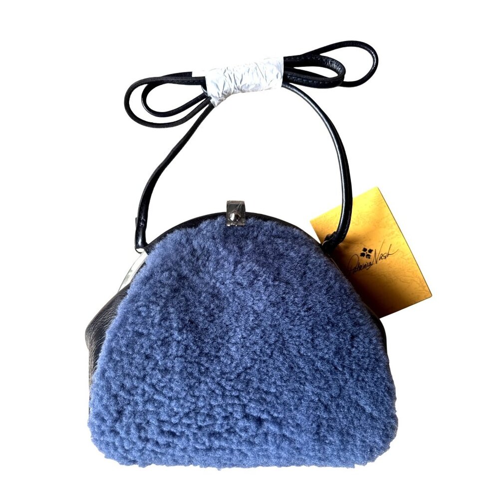 Patricia Nash Sherpa Crossbody Bag Midnight Blue Leather Purse Retro Glam NWT